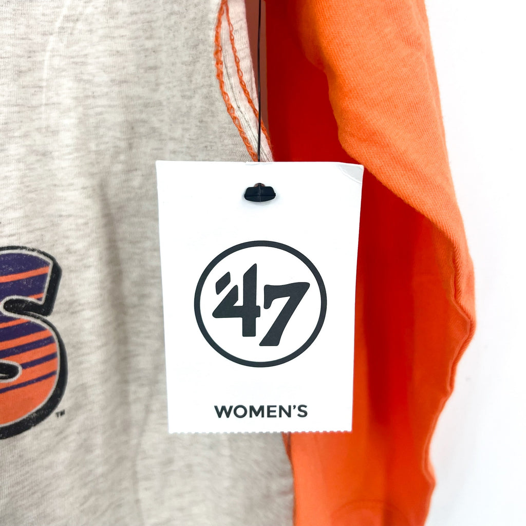 47 BRAND Womens Clemson Tigers Tshirt Medium Grey Orange Raglan Long Sleeve NWT