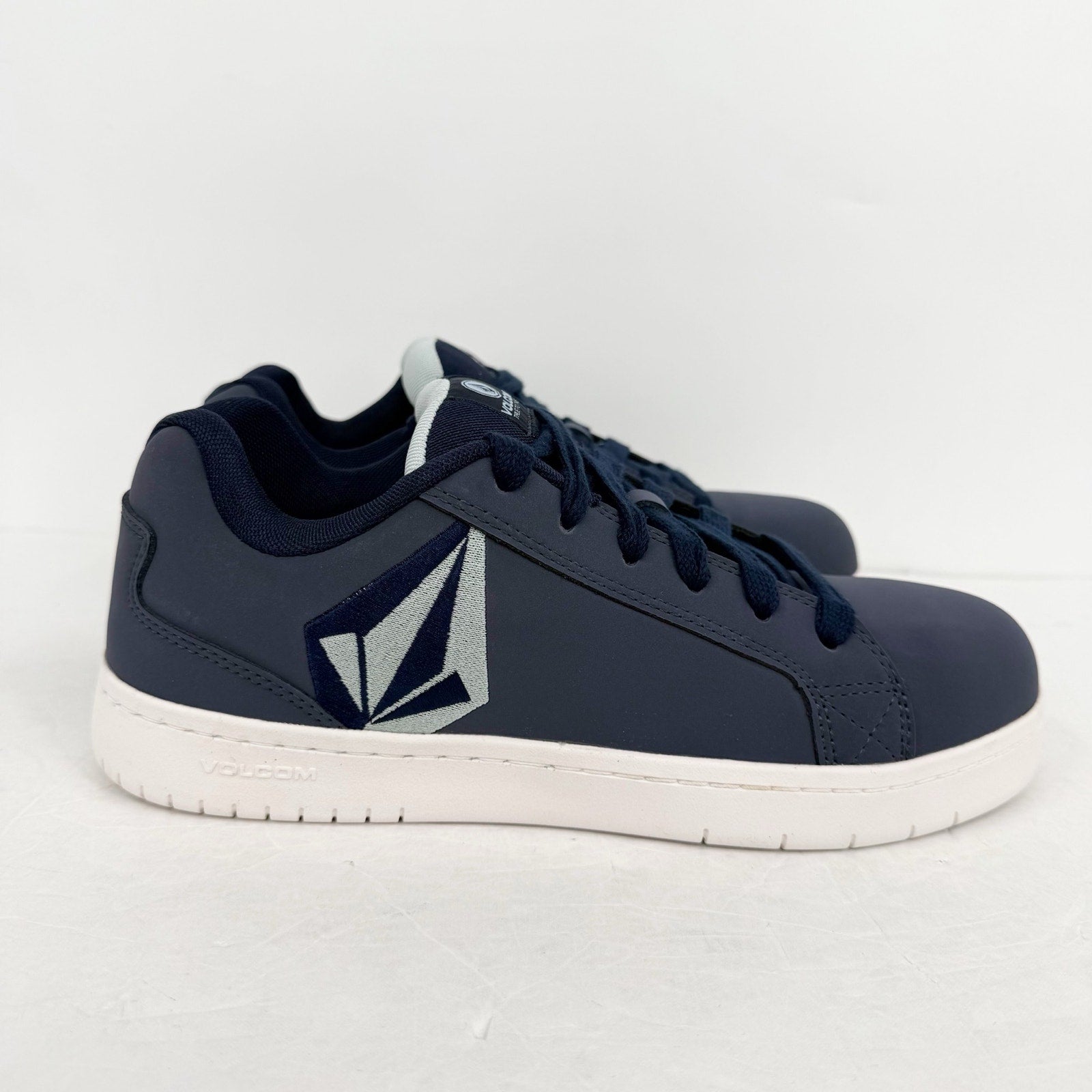 Volcom Mens Stone Comp Toe Work Shoes US 9.5 Navy Blue Leather EH SR NIB