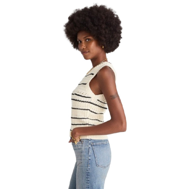 MADEWELL Womens Striped Sweater Vest Medium Cream Black Stripe 100% Cotton NWT
