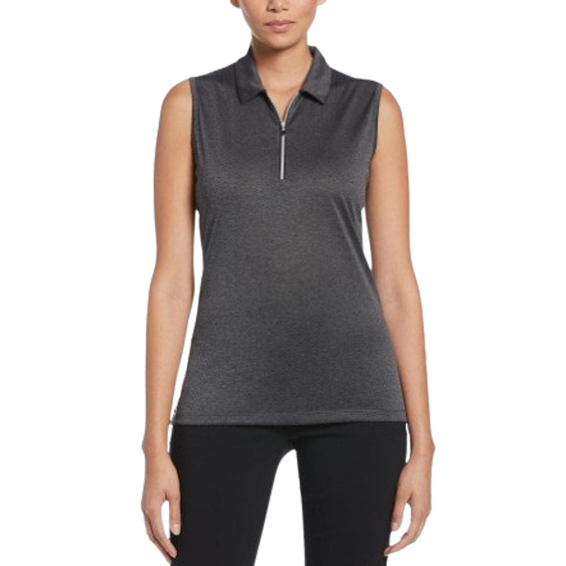CALLAWAY Women's 1/4 Zip Sleeveless Polo Shirt Small Black Heather Golf NWT