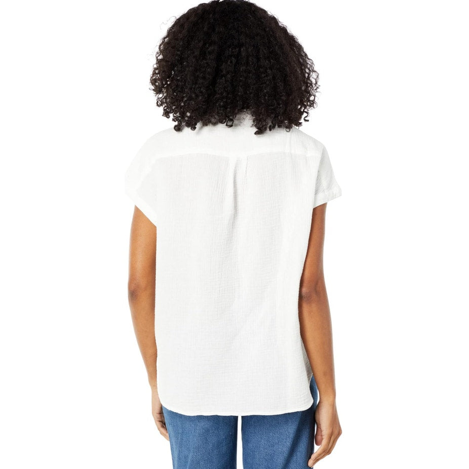 FAHERTY Women's Dune Desmond Top XS White Cotton Gauze Half Placket NWT