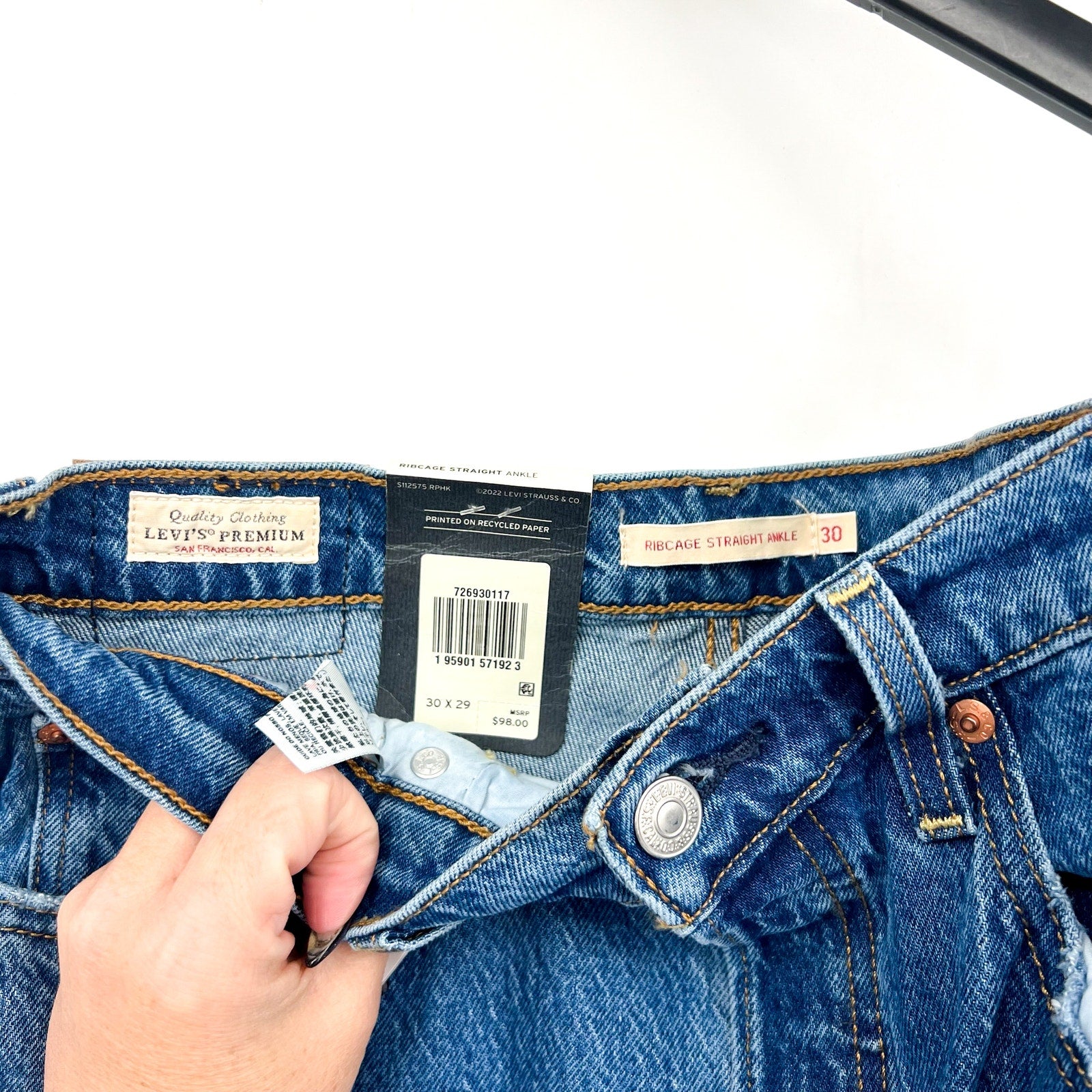 Levi's Womens Ribcage Straight Ankle Jeans 30x29 10 Jazz Pop Blue 72693-0177 NWT