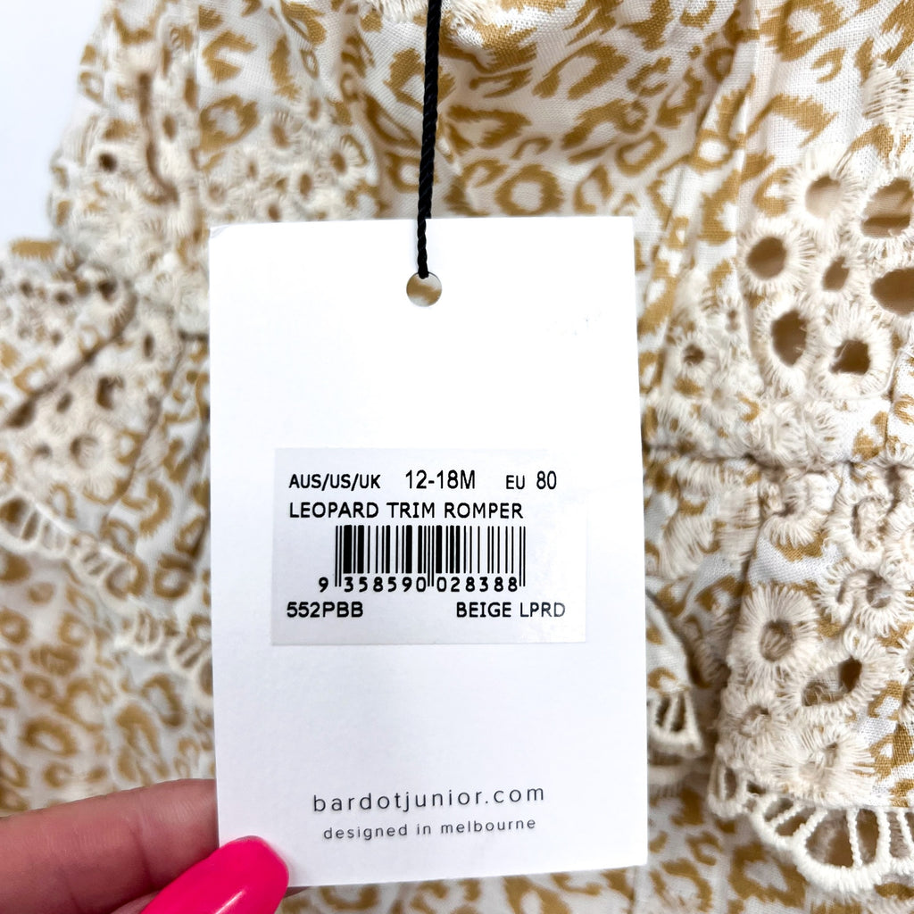 BARDOT JUNIOR Baby Leopard Trim Romper 12-18 Months Cream Beige Peplum NWT