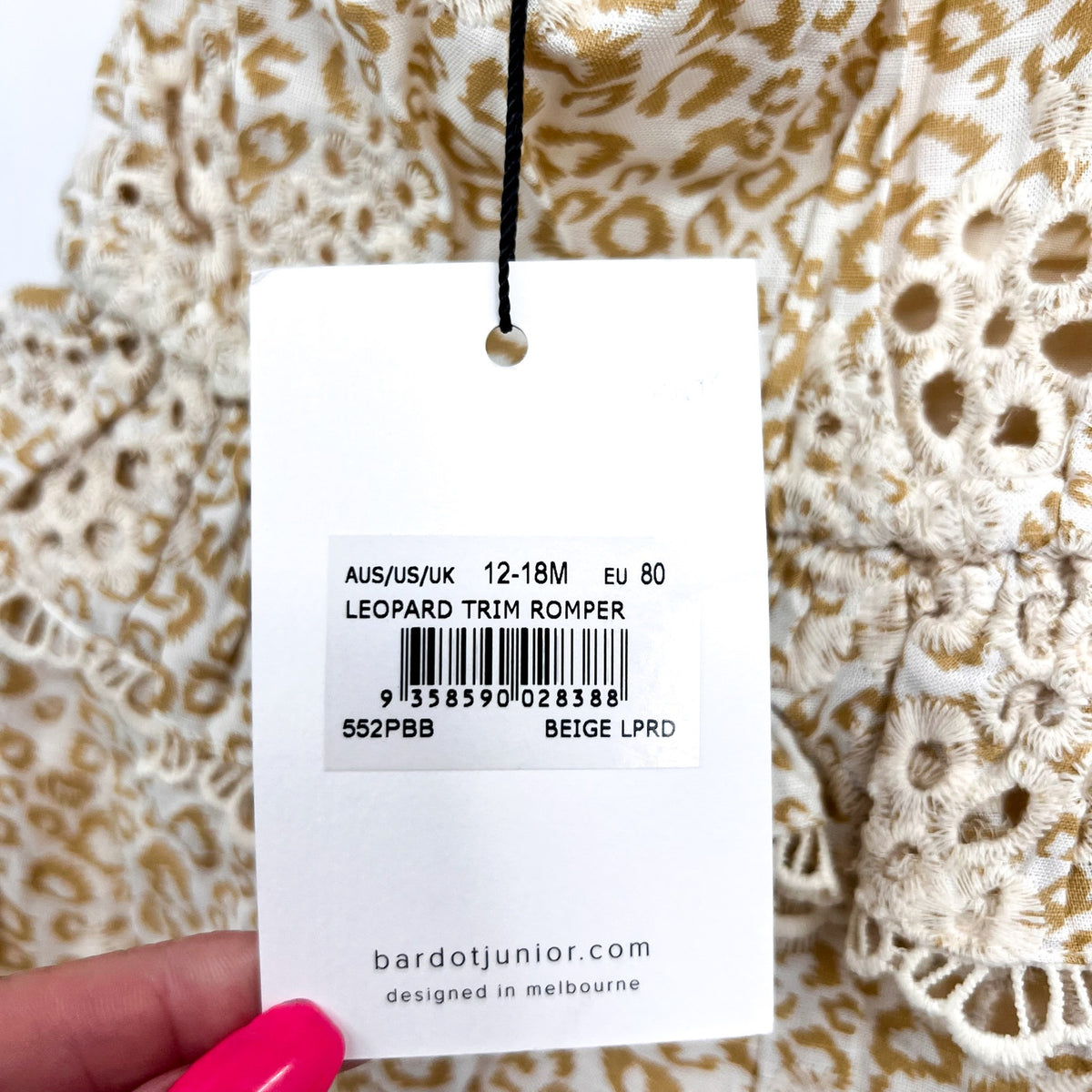 BARDOT JUNIOR Baby Leopard Trim Romper 12-18 Months Cream Beige Peplum NWT