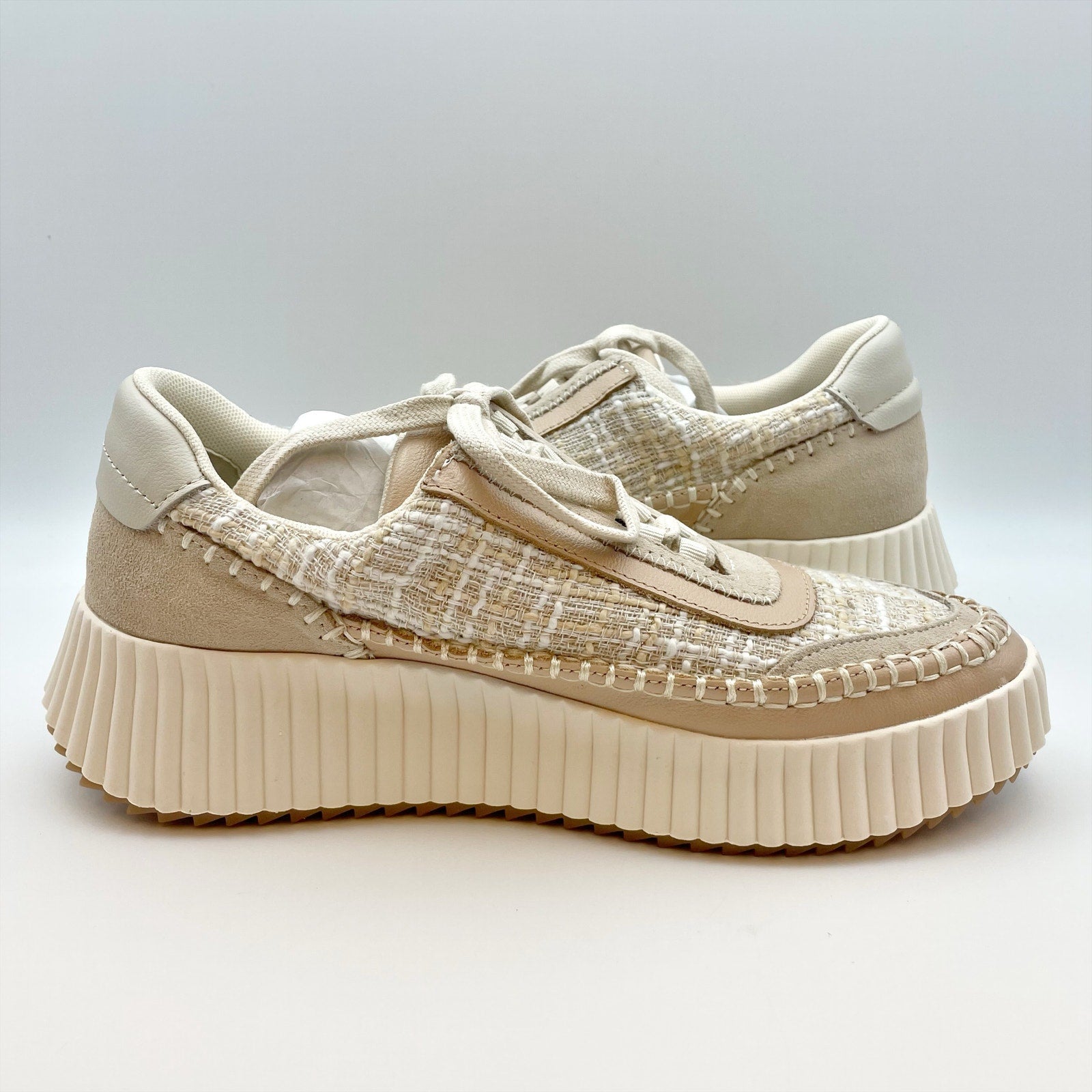 Dolce Vita Womens Dolen Sneaker US 8.5 Ivory Tan Leather Lace-Up Closure NIB