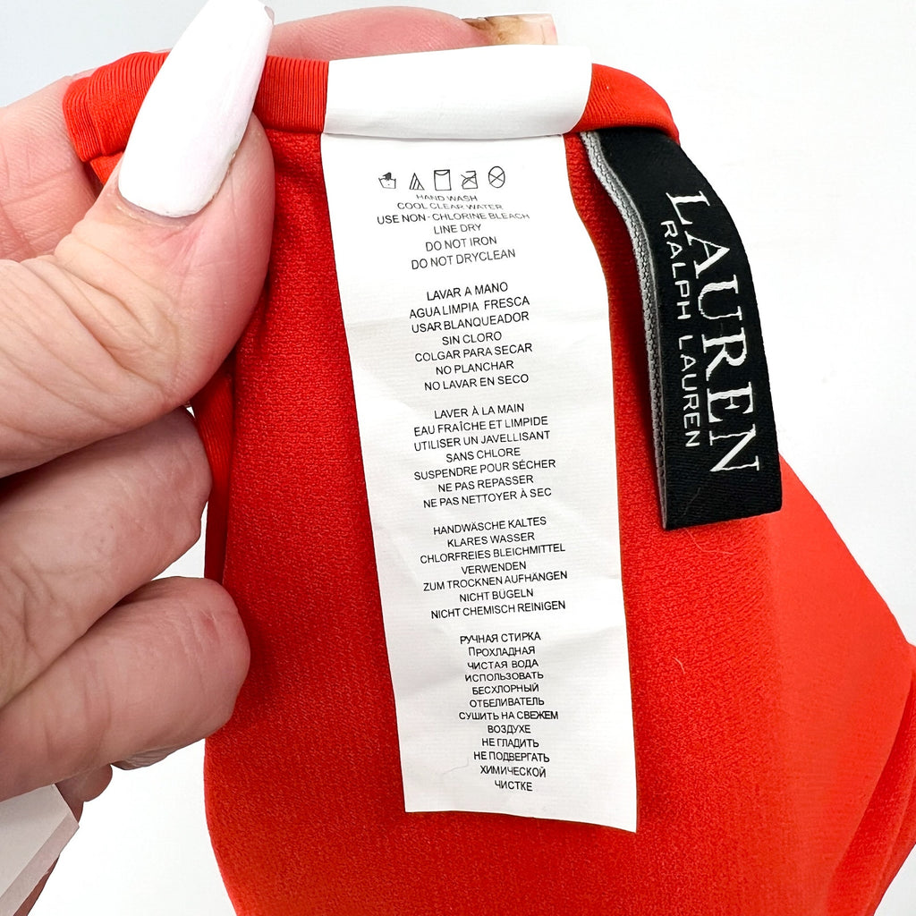 LAUREN RALPH LAUREN Twist-Front Bikini Top Size 12 Red Orange Halter NWT