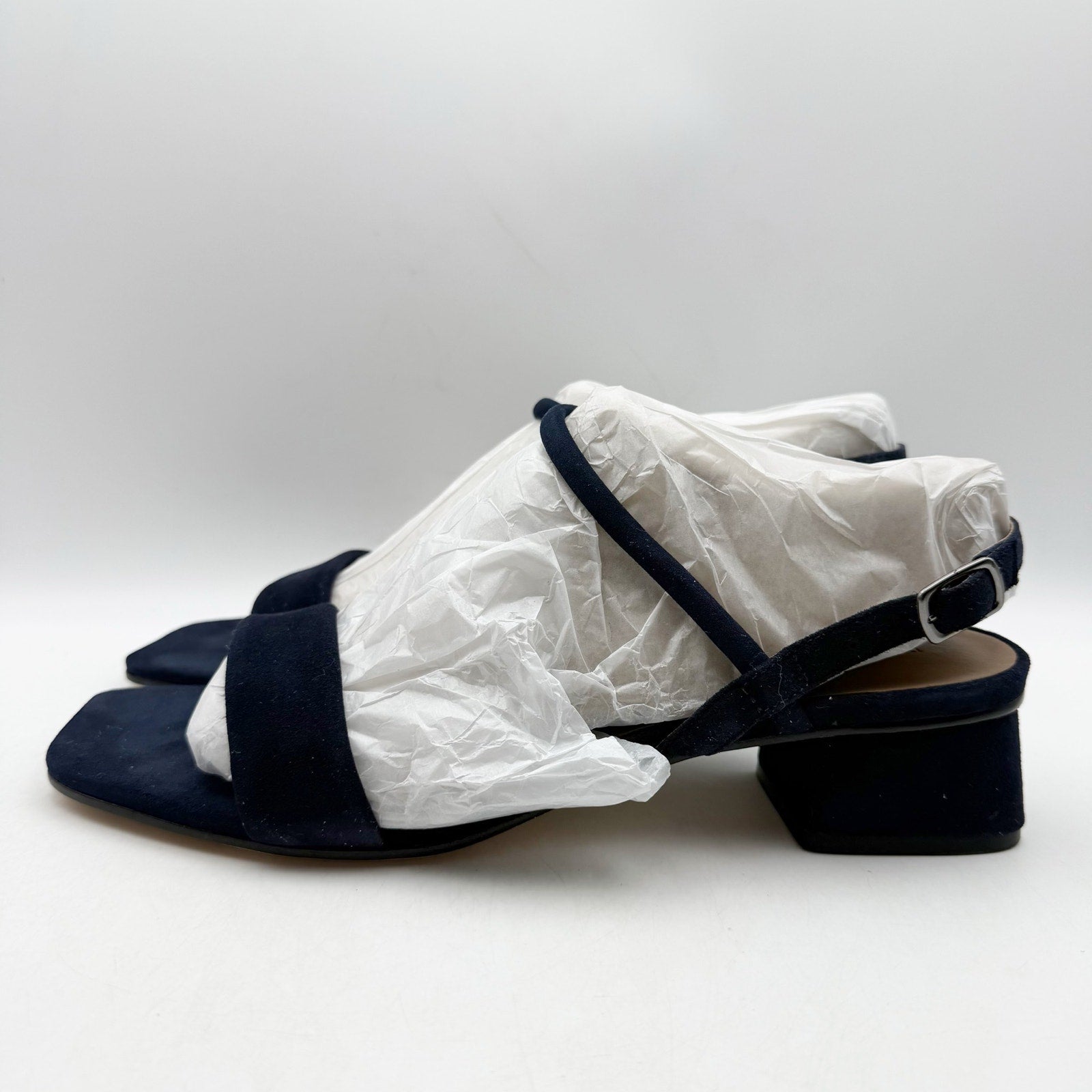 Bernardo Womens Josei Heeled Sandal US 11 Navy Blue Suede Leather NIB