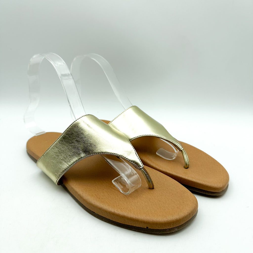 ANDRE ASSOUS Womens Paige Sandal EU 39 US 8-8.5 Metallic Gold Tan Flip Flop NWOB