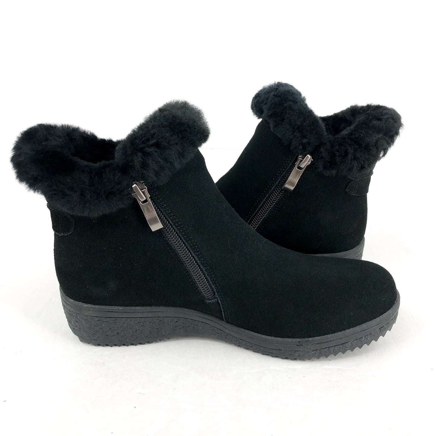 Spring Step Women Republic Ankle Boot US 6.5-7 EU 37 Black Suede WP Faux Fur NIB