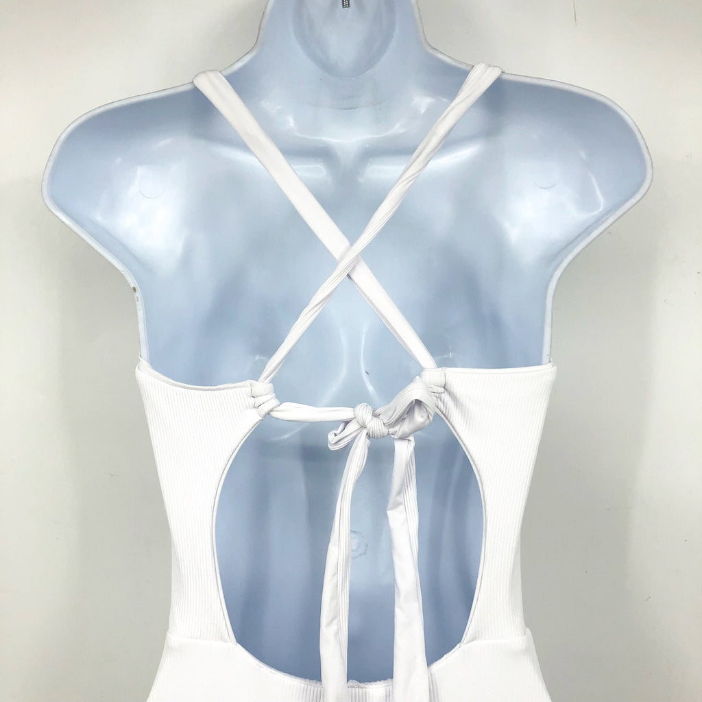 BECCA Women's Modern Edge One Piece Swimsuit Small White Ribbed Buckle NWT