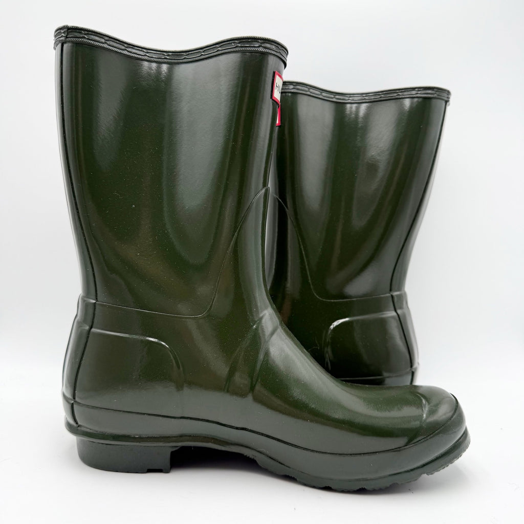 Hunter Womens Original Short Gloss Rain Mid Boot Size 10 Green Waterproof NWOB