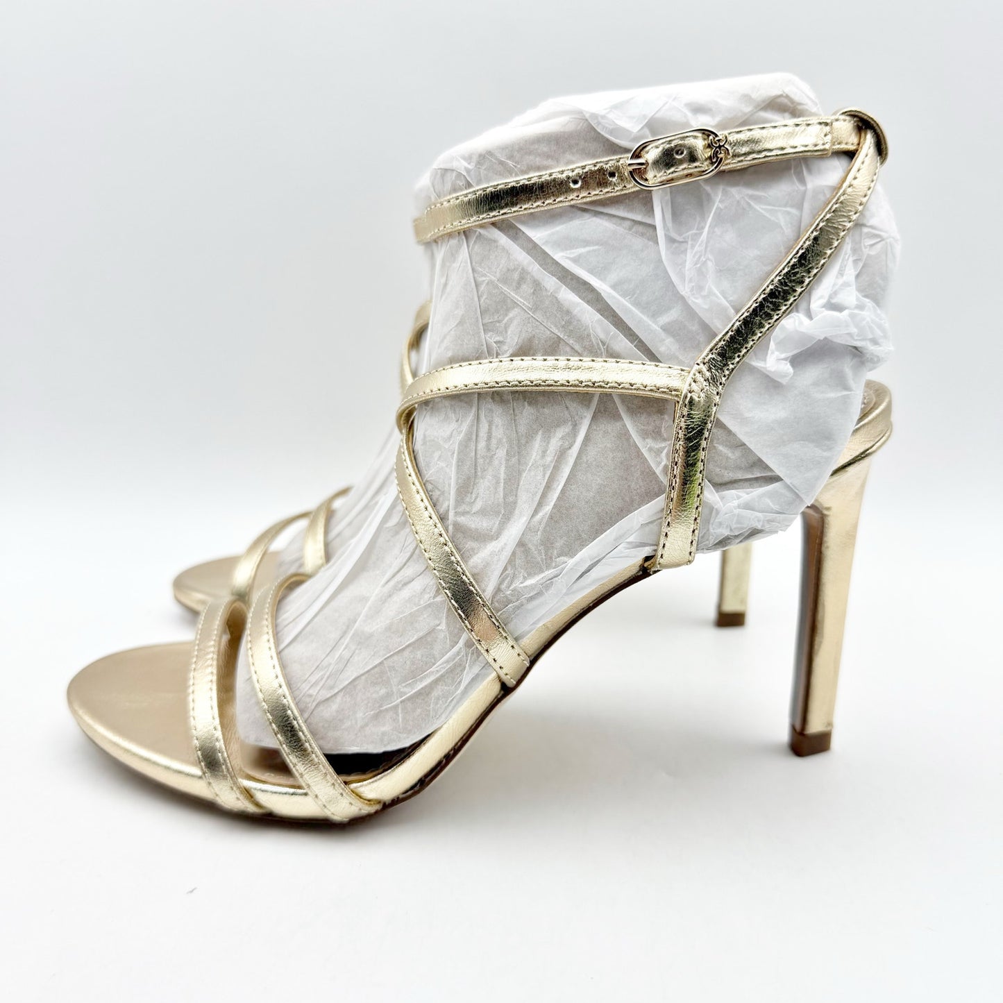 Sam Edelman Womens Delanie Heeled Sandal US 6 M EU 36 Gold Leather Strappy NIB