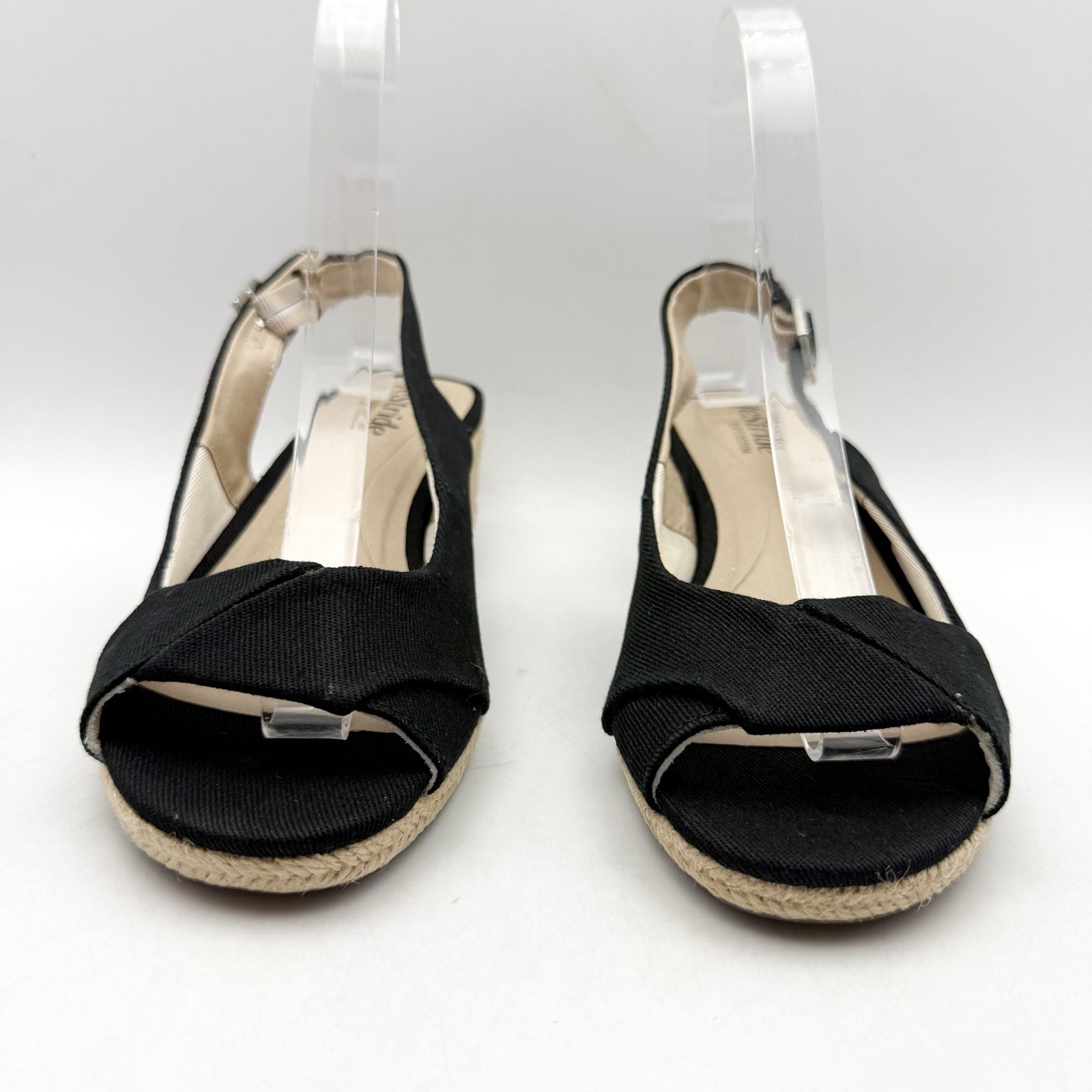 LifeStride Womens Socialite Wedge Sandals US 6.5 M EU 36.5 Black Canvas NWOB