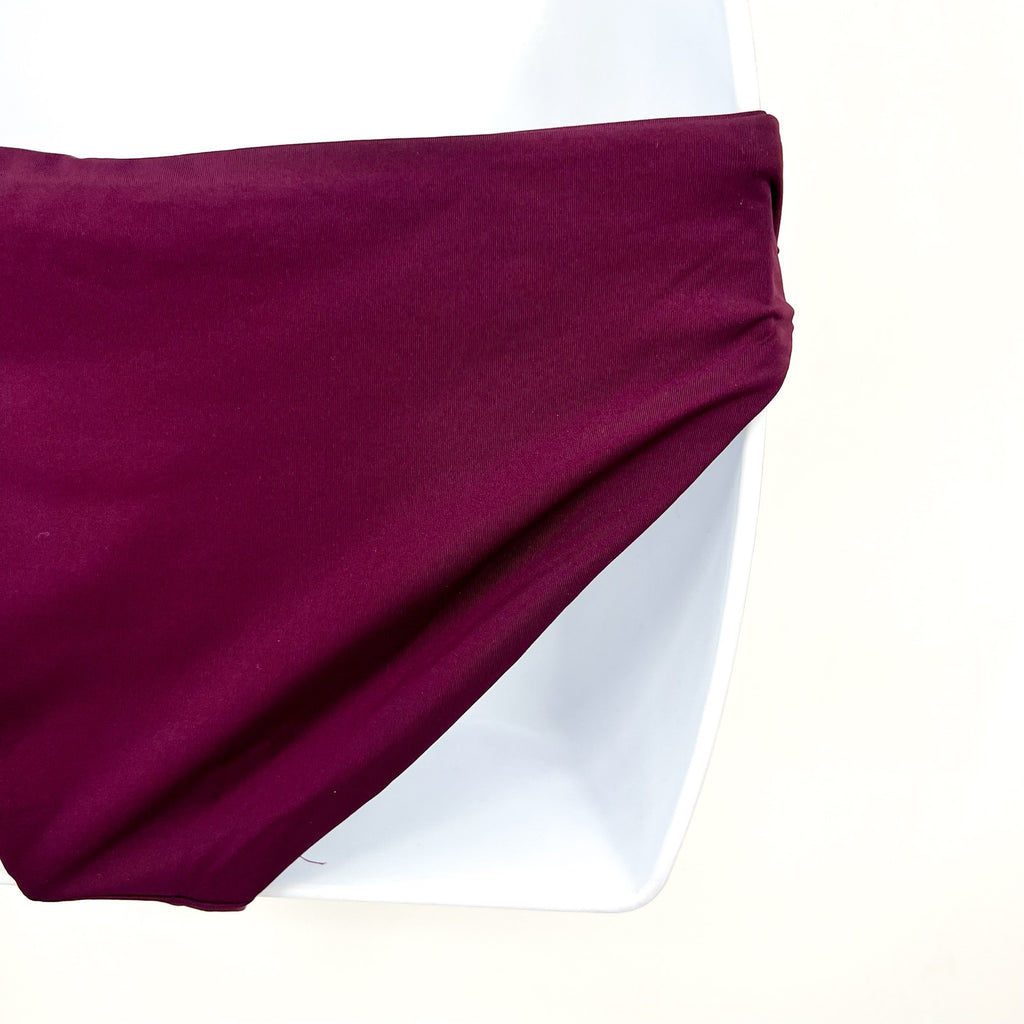 BECCA Women's Muse Side Ruched Bikini Bottoms Small Aubergine Purple Hipster NWT
