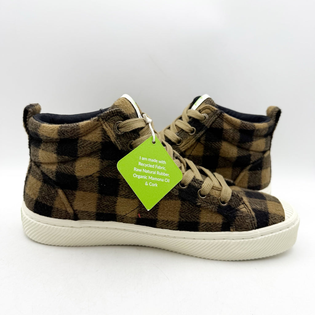 Cariuma Womens OCA High Top Sneakers US 8.5 Brown Black Plaid Organic Cotton NIB