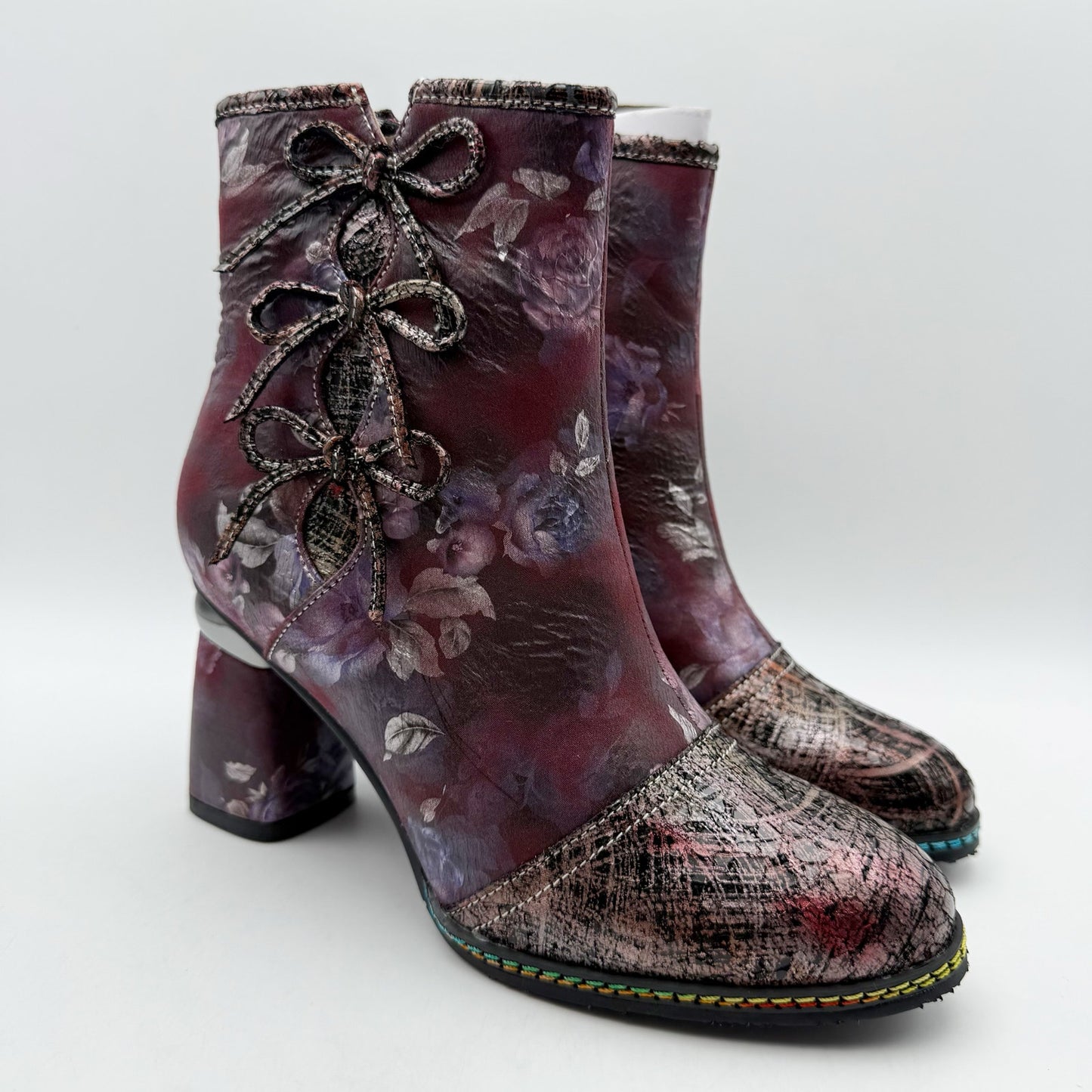 L'Artiste by Spring Step Womens Carre Heeled Boots EU 37 US 7 Purple Leather NIB