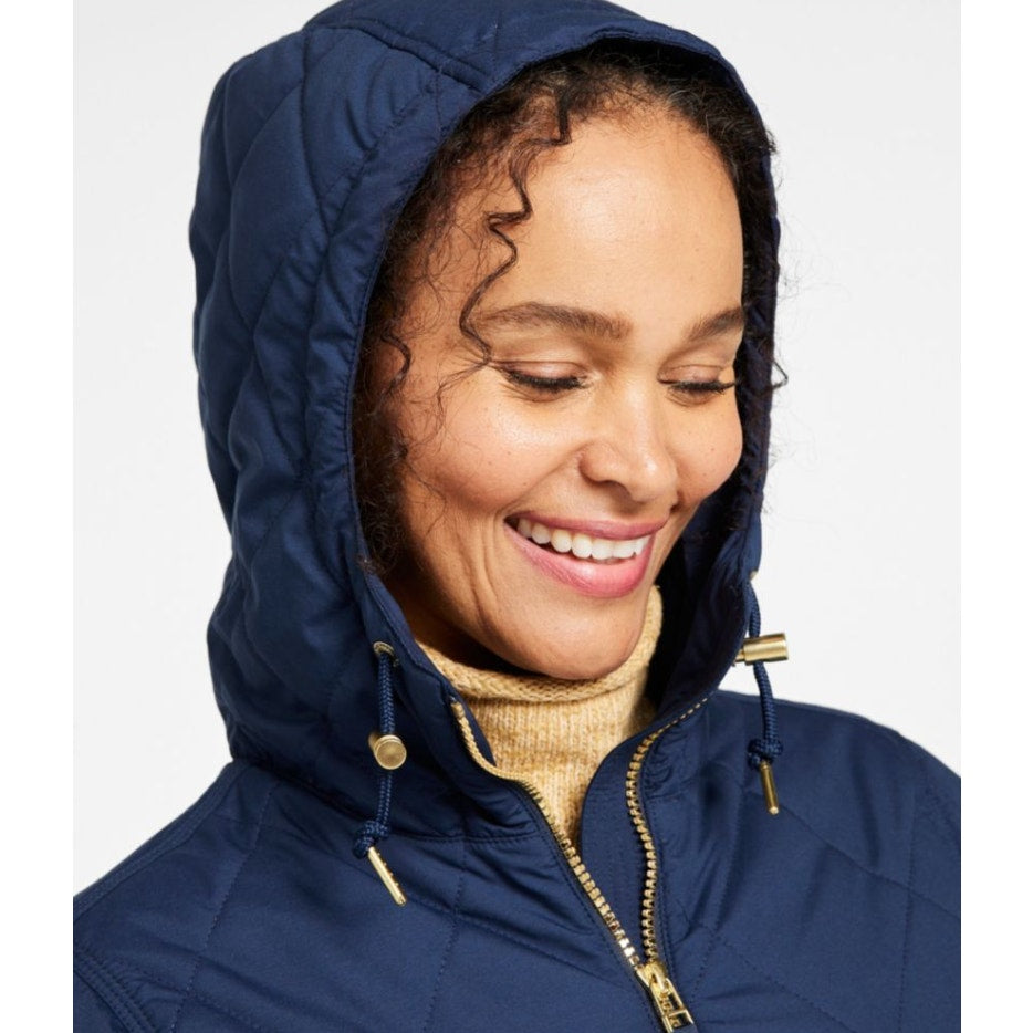 L.L BEAN Womens Bean's Cozy Quilted Coat Medium Petite Blue Mid-Length NWOT
