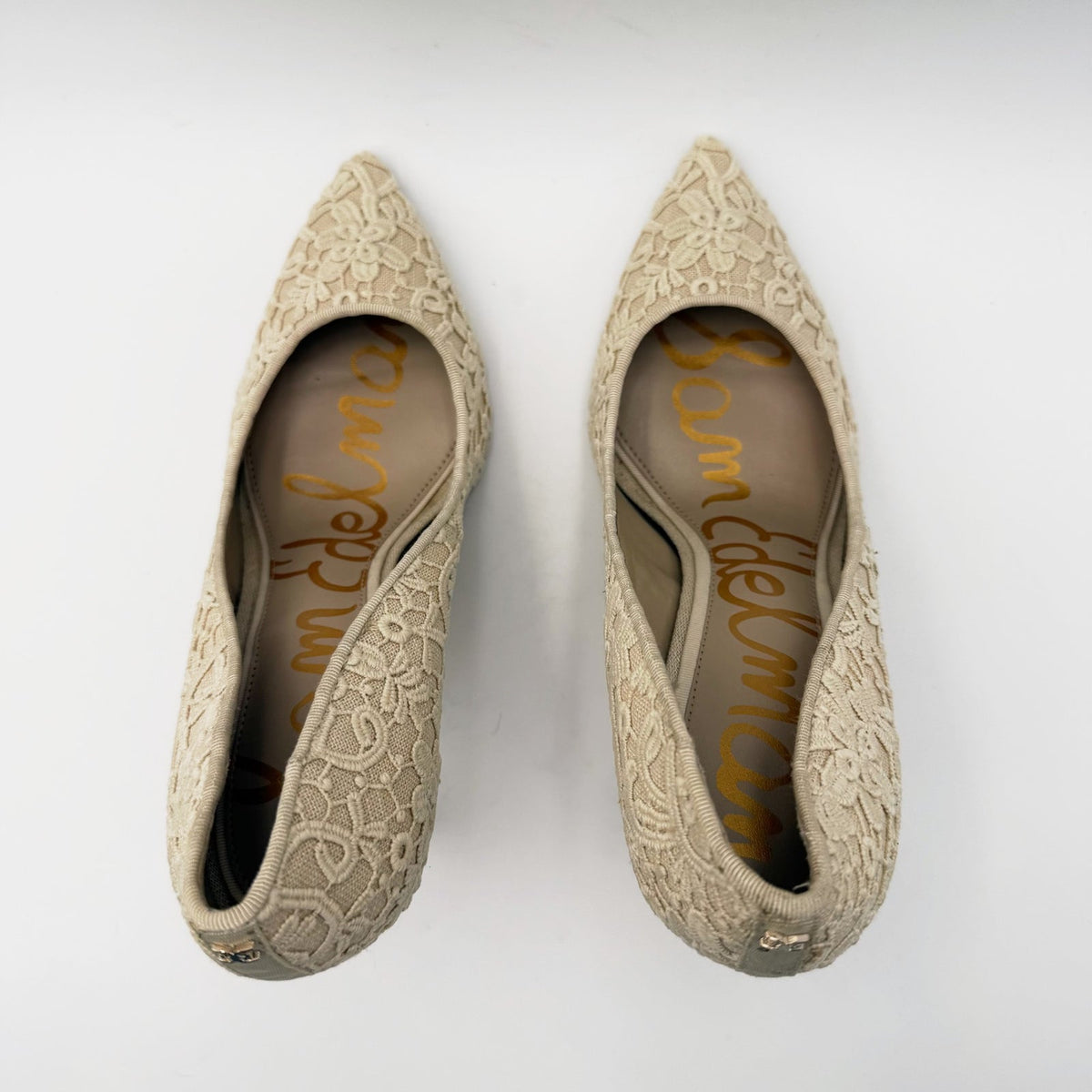 Sam Edelman Womens Hazel Pointed Toe Pumps Size 7 Wide EU 37 Ivory Lace NIB