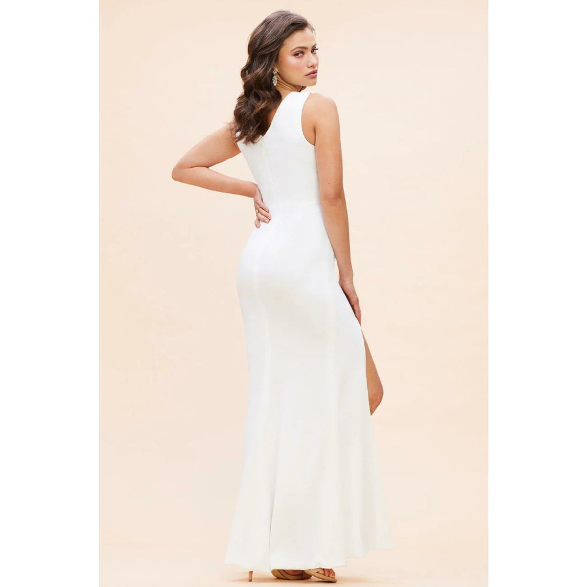 DRESS THE POPULATION Sandra Trumpet Gown Dress Small White Stretch Crepe NWT