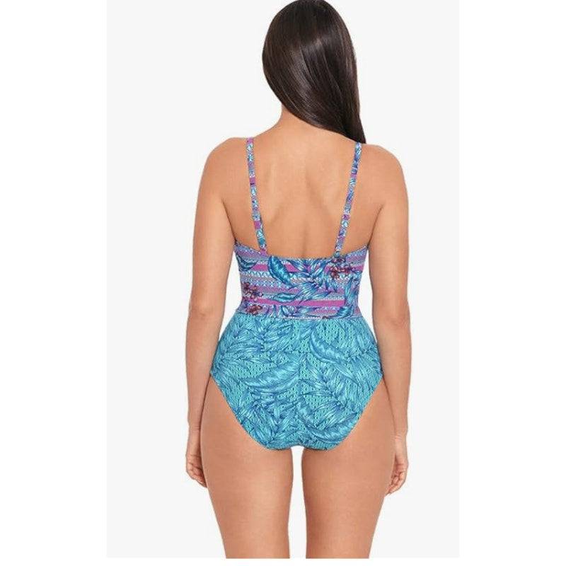 SKINNY DIPPERS Mojito Kiss Kiss Wrap One Piece Swimsuit Medium Blue Malibu NWT