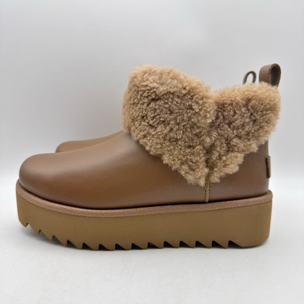 UGG Womens Ultra Mini Alina Ankle Bootie US 5 EU 36 Chestnut Brown Leather NIB