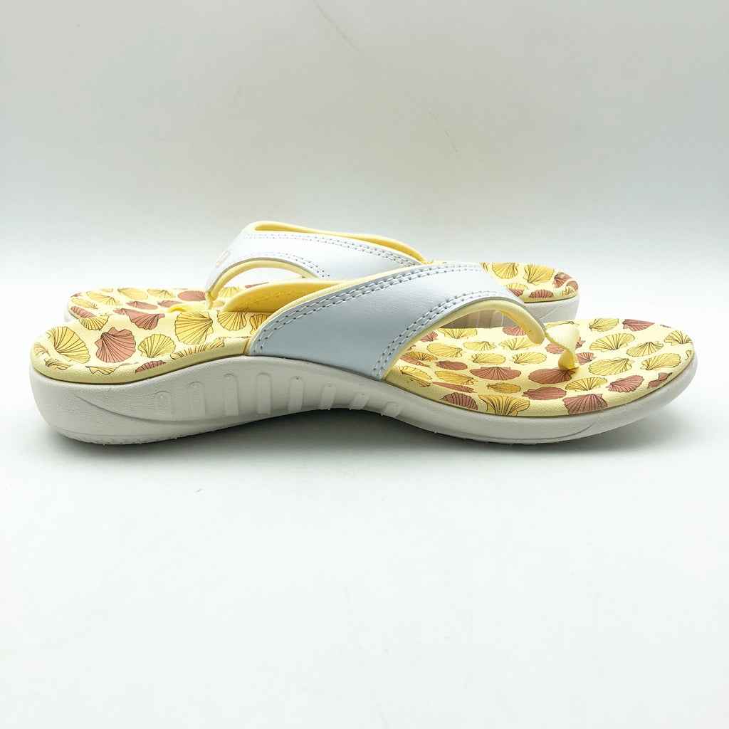 Spenco Womens Yumi Ocean Shell Sandals Size 12 White Yellow Flip Flops NWOB