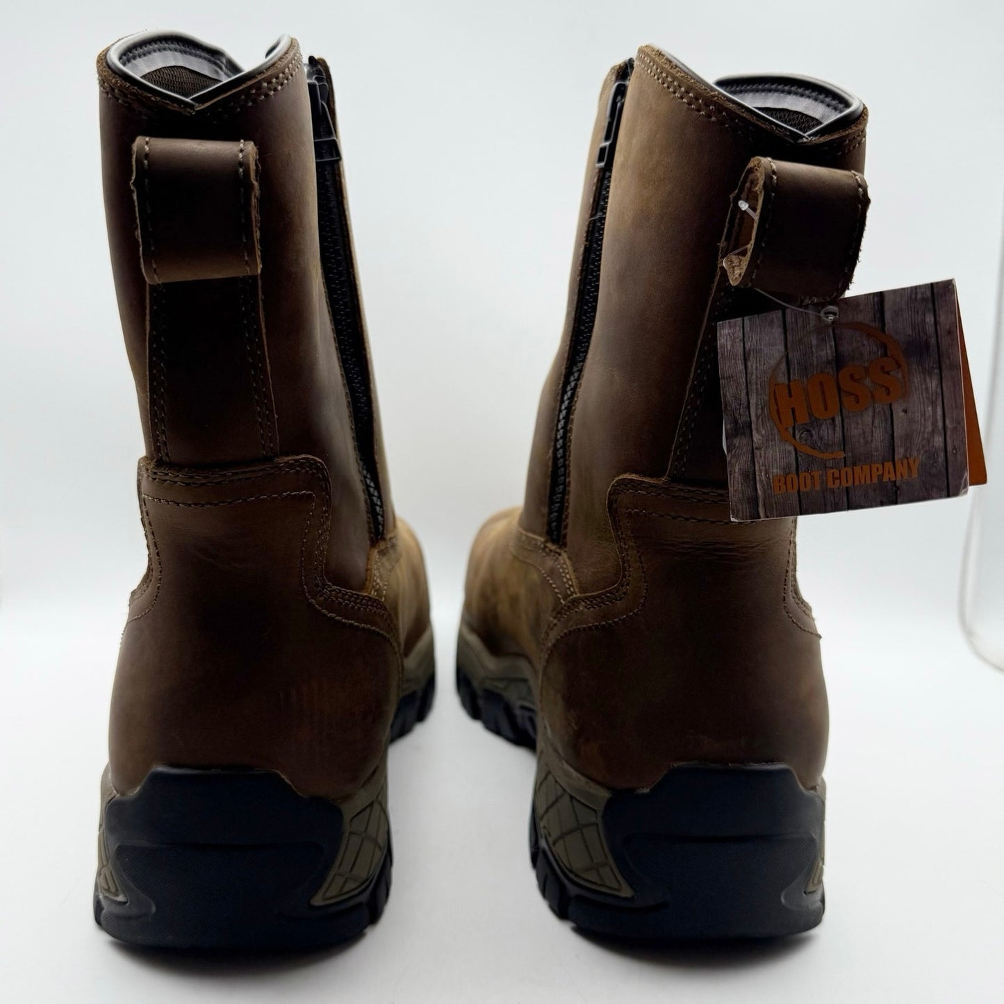 Hoss Mens Recon 8" Side Zip Wellington Industrial Boot 14 Wide Brown Leather NIB