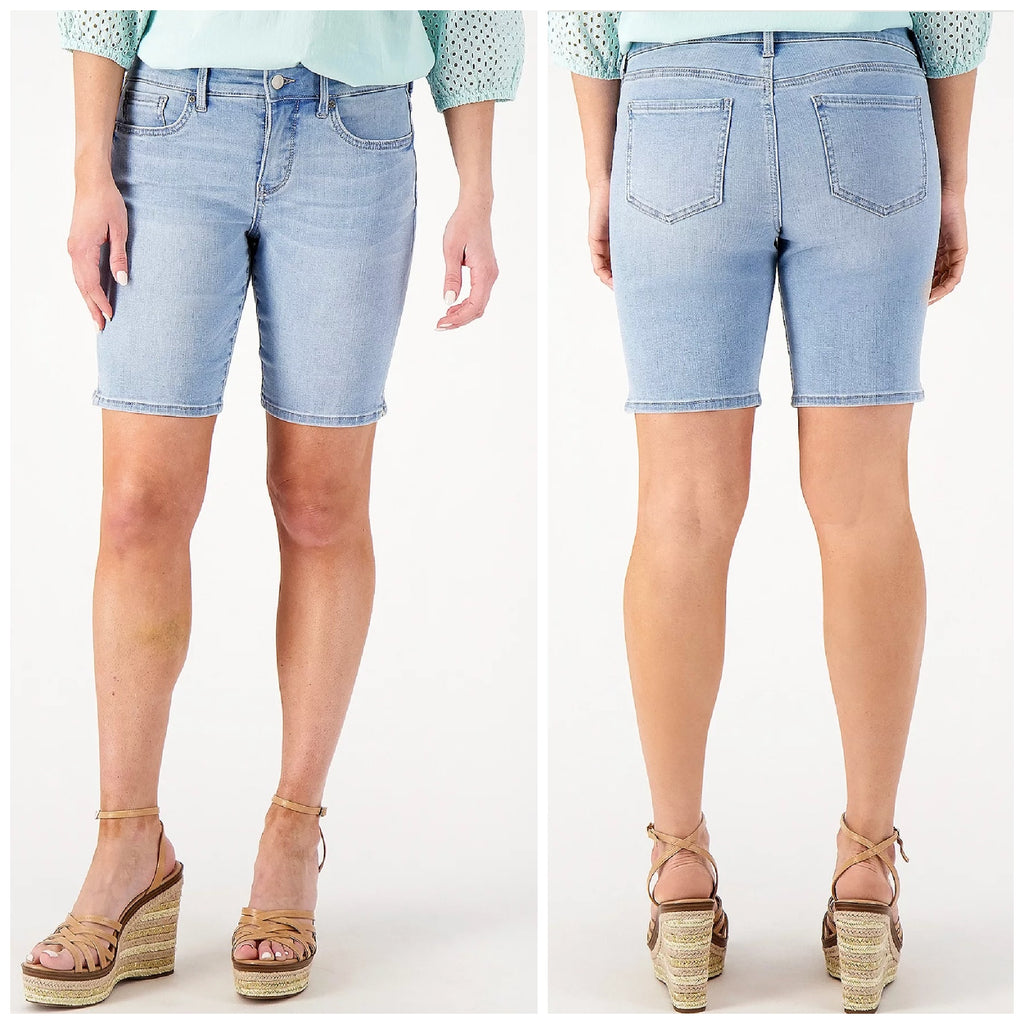 NYDJ Womens Ella Denim Shorts Size 4 PETITE Light Blue Poetry 8" Inseam NWT