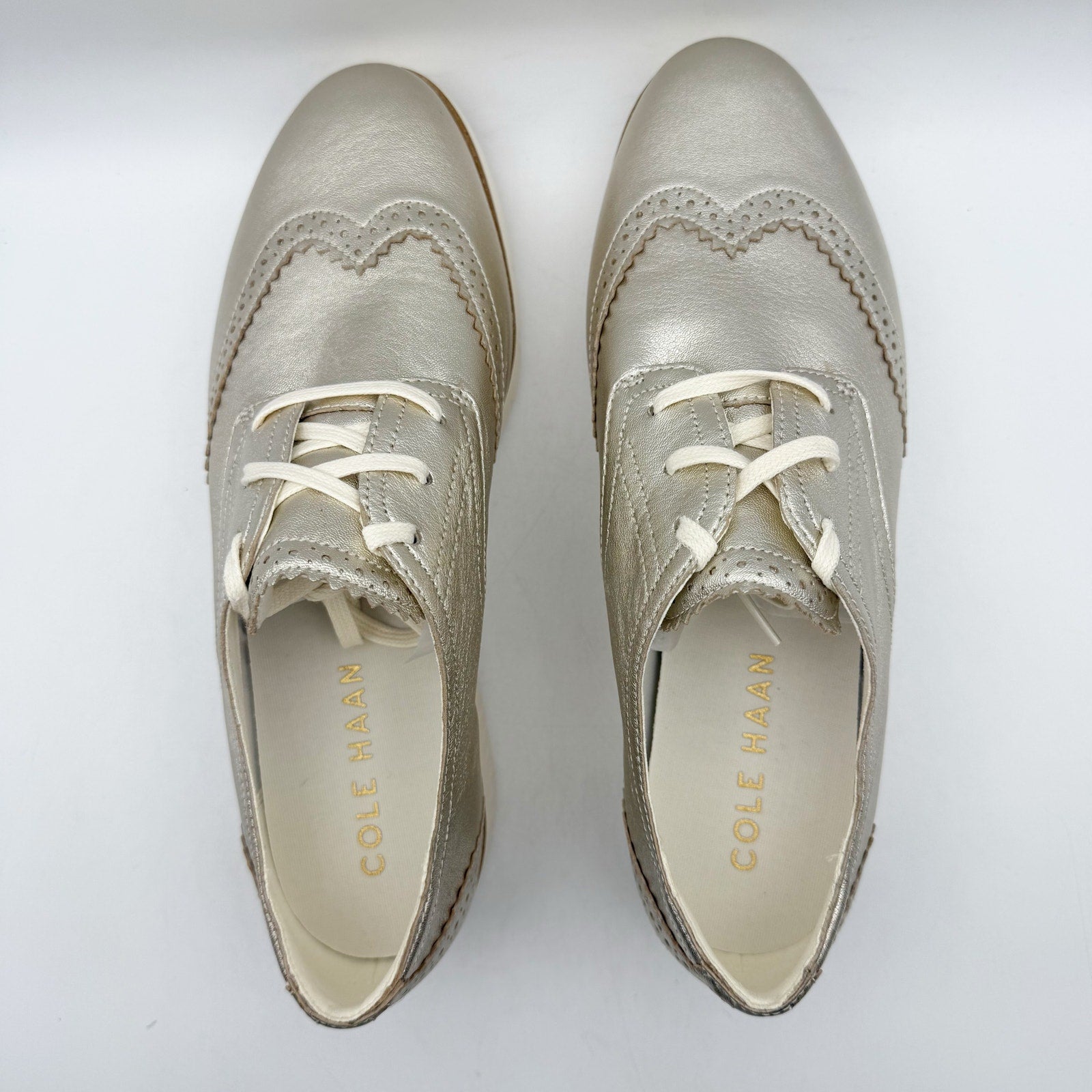 Cole Haan Womens Grand City Platform Oxfords Size 9 Gold Metallic Shoes NWOB