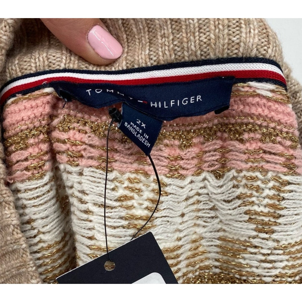 TOMMY HILFIGER Half Snowflake Pullover Sweater 2X Beige Fairisle NWT