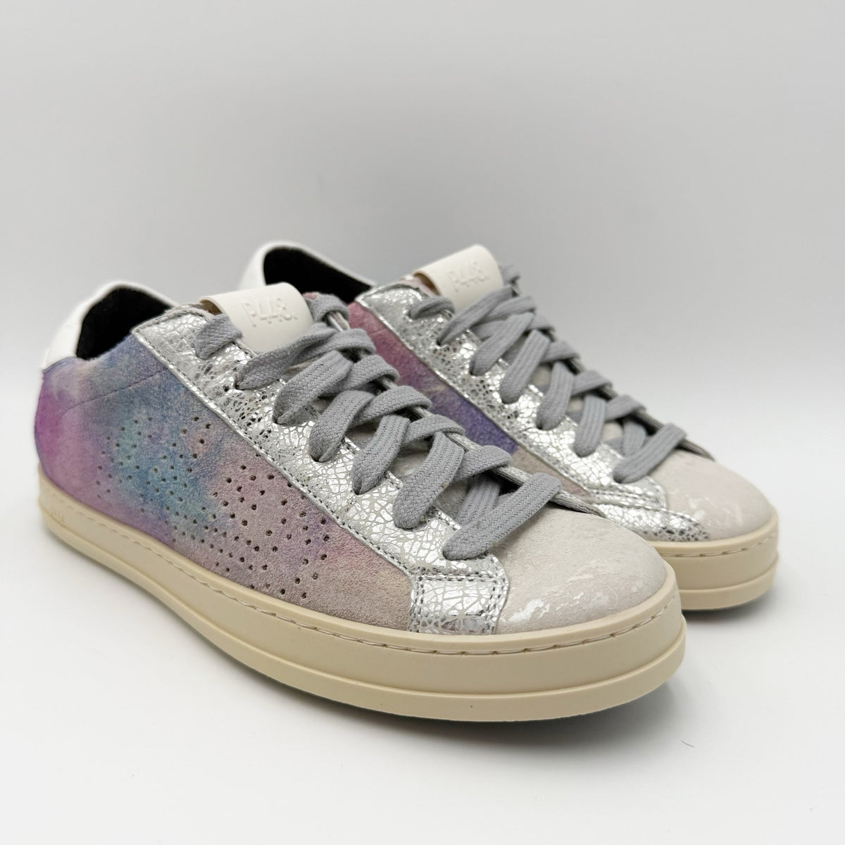 P448 Womens John Sneakers EU 35 US 5-5.5 Silver Purple Multicolor Leather NWOB