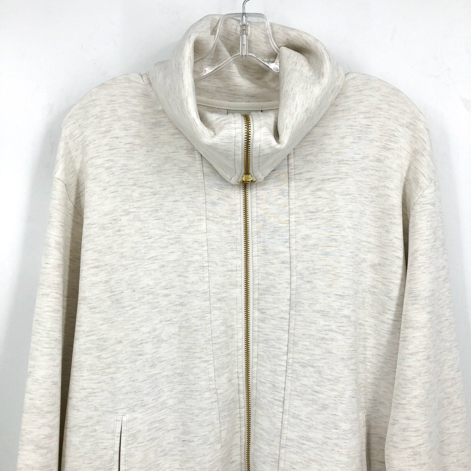 VARLEY Women's Raleigh Zip-Through Sweatshirt Medium Ivory Marl DoubleSoft NWOT