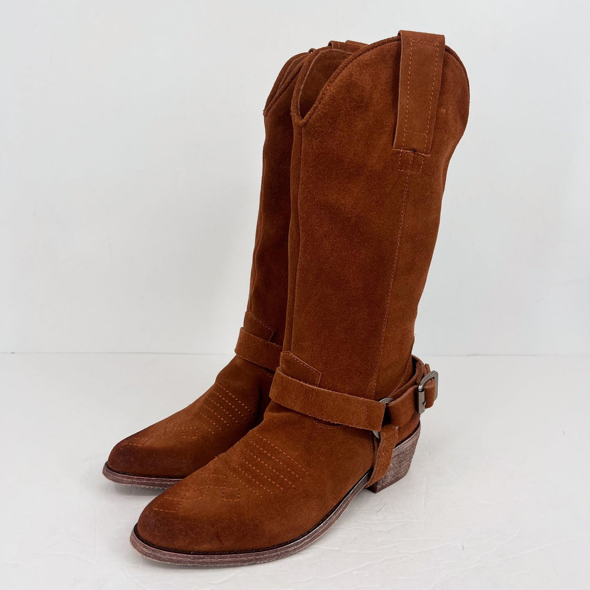 Vintage Foundry Co. Womens Peyton Western Boots Size 7 EU 37 Brown Suede NWOB