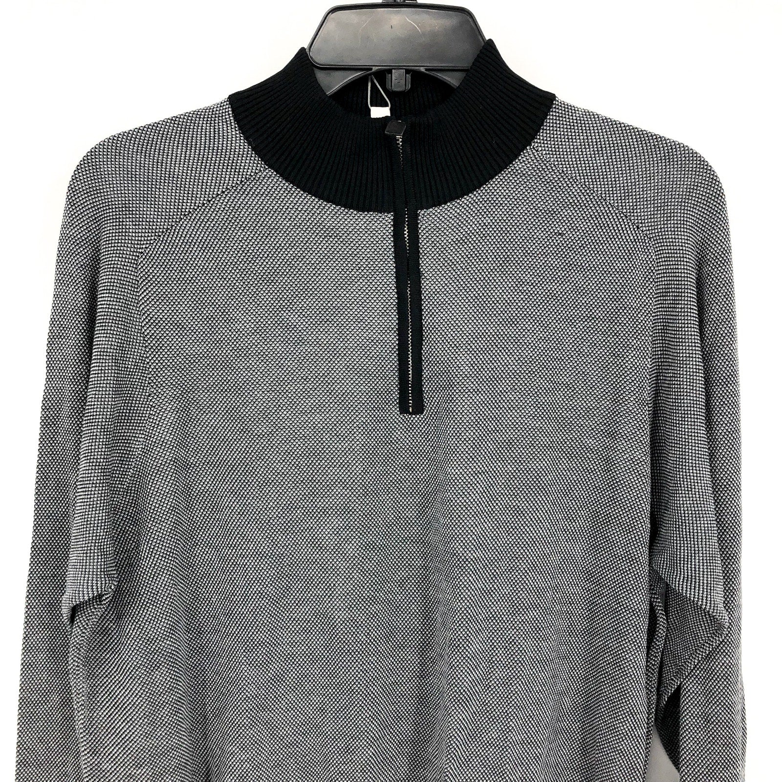 JACK VICTOR Men's Valois 1/4 Zip Sweater Large Black Pullover Cotton Silk NWT