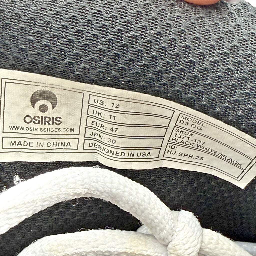 Osiris Mens D3 OG Sneakers US 12 EU 47 Black White EUC