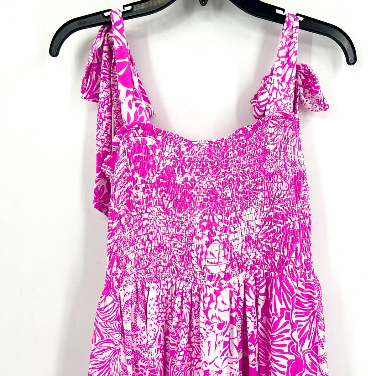 LILLY PULITZER Womens Rivera Smocked Romper Medium Purple White Swipe Right NWT