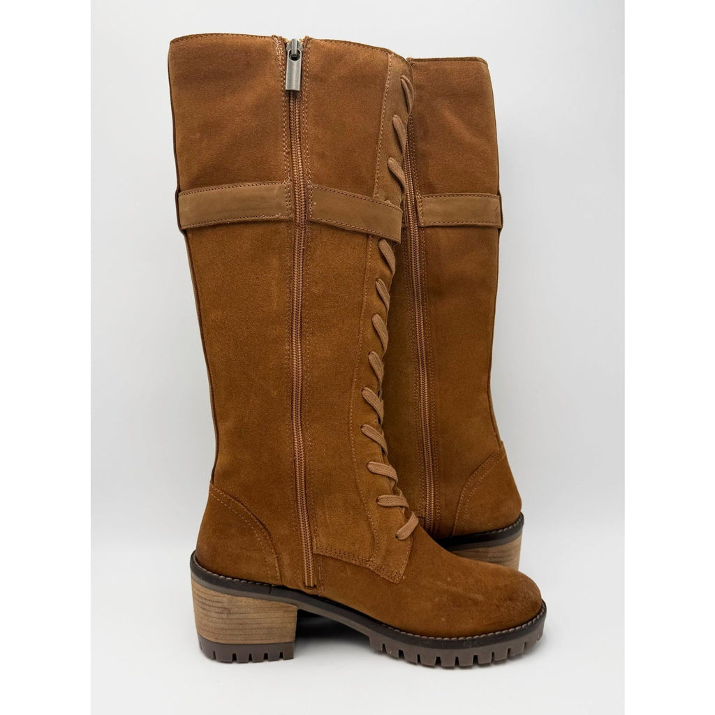 Vintage Foundry Womens Naomi Lace Up Knee High Boots Size 7 EU 37 Tan Suede NWOB