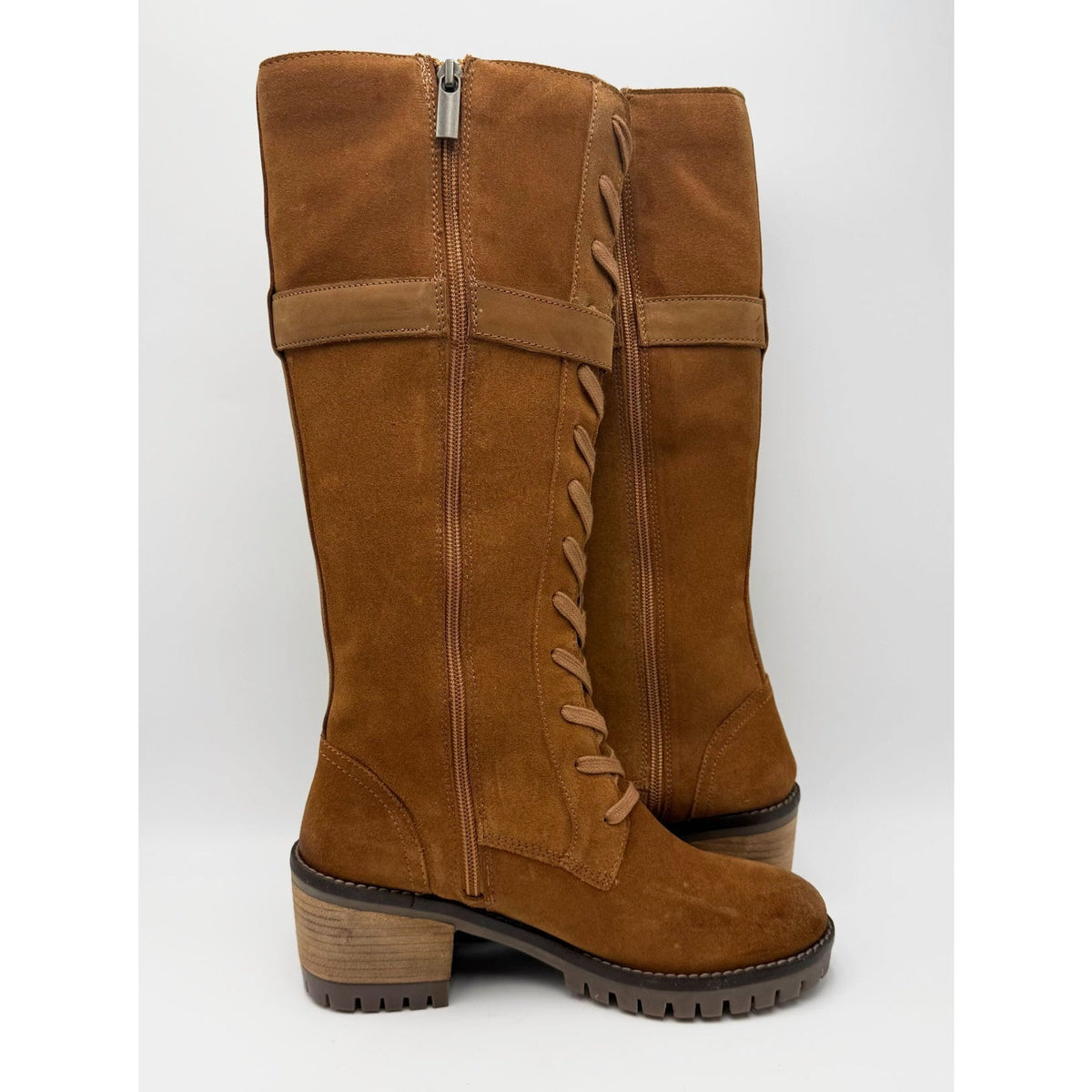 Vintage Foundry Womens Naomi Lace Up Knee High Boots Size 7 EU 37 Tan Suede NWOB