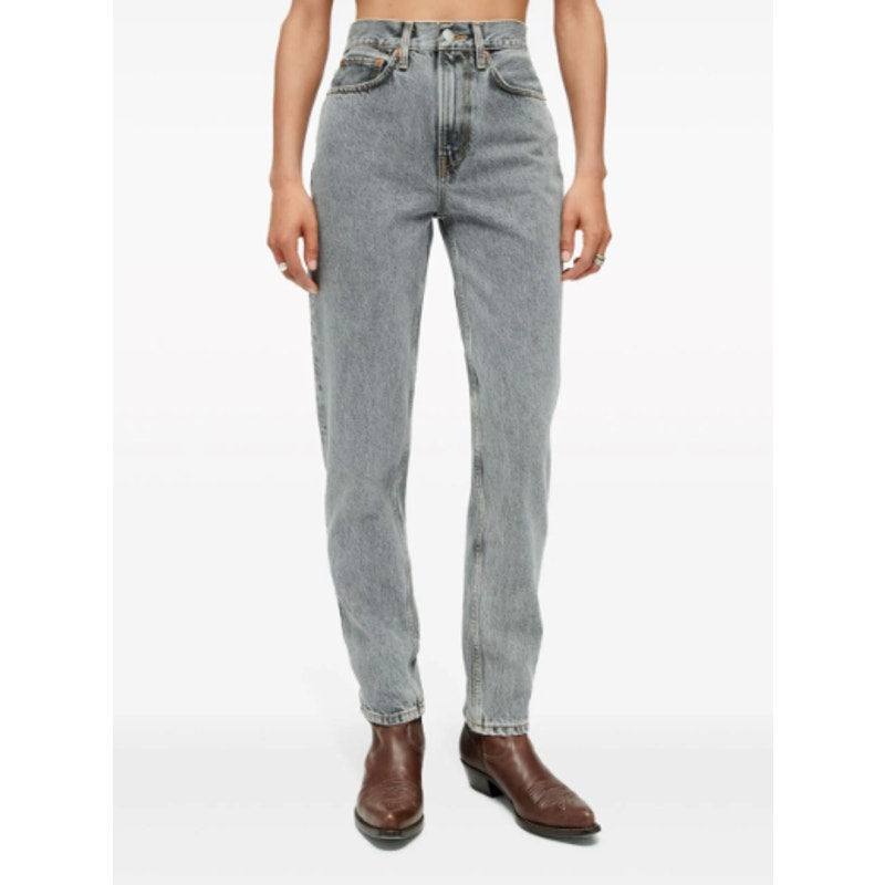 RE/DONE Women's High-Rise Tapered Jeans 2/26 Light Grey Rigid Denim Relaxed NWOT
