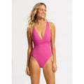 SEAFOLLY Women's Cross Back One Piece Swimsuit Size 12 Hot Pink Plunge Neck NWT