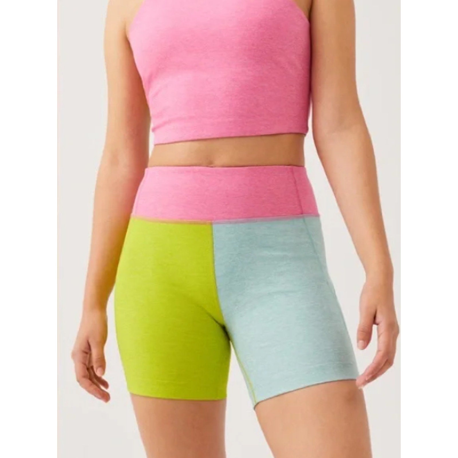 OUTDOOR VOICES Warmup 5" Shorts XS Bubblegum Pink Green Blue Colorblock NWT