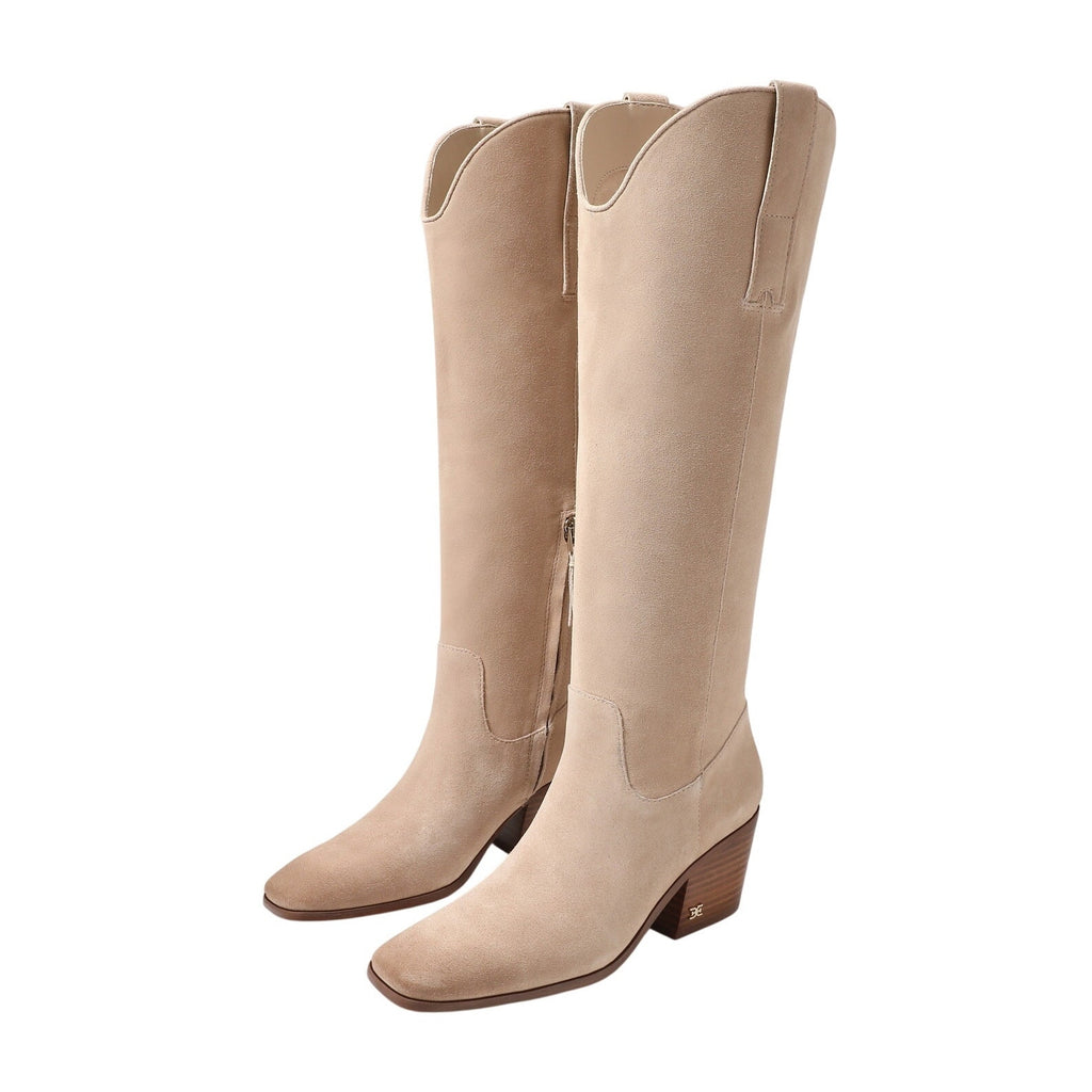 Sam Edelman Womens Britten Western Knee High Boots Size 8 Cream Tan Suede NIB