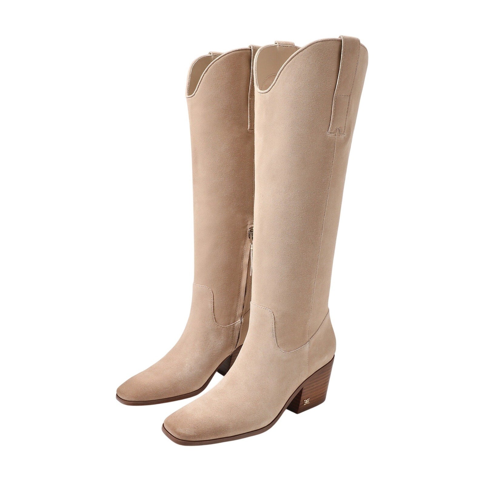 Sam Edelman Womens Britten Western Knee High Boots Size 8 Cream Tan Suede NIB