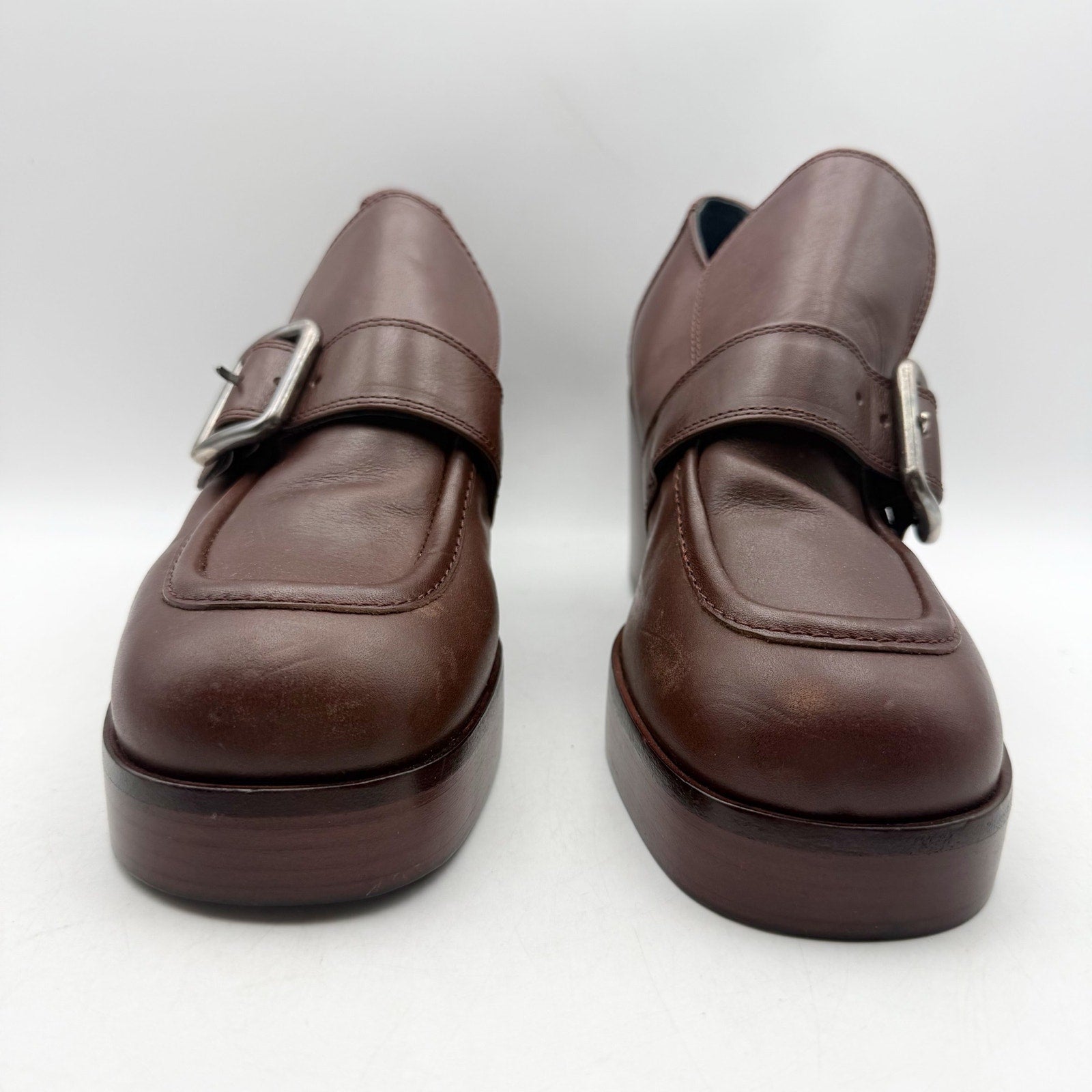 RE/DONE Womens Big Buckle Loafers EU 40 US 10 Dark Red Leather Heels EUC