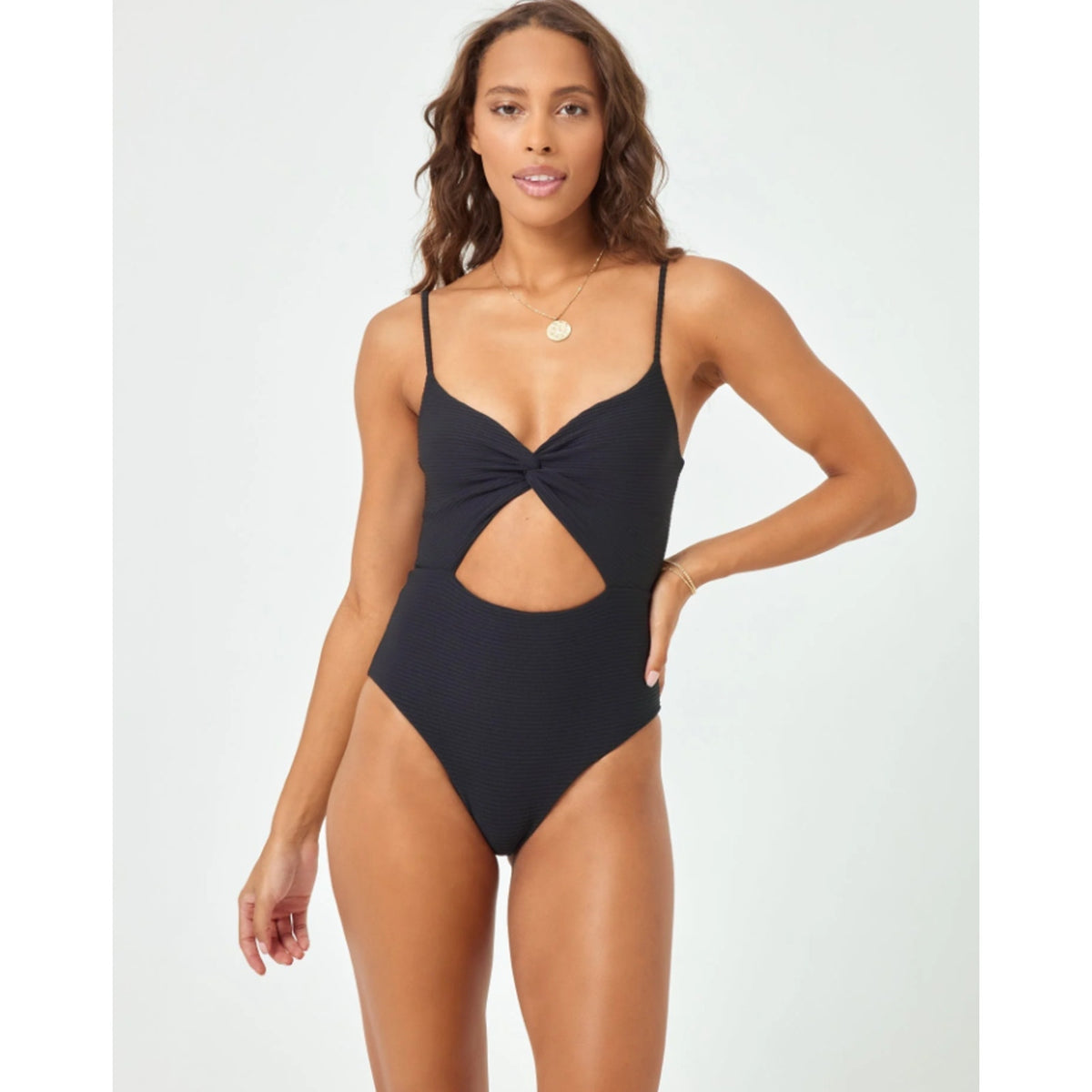 L*SPACE Women's Kyslee One Piece Swimsuit XL Black Eco Chic Repreve Twist NWT