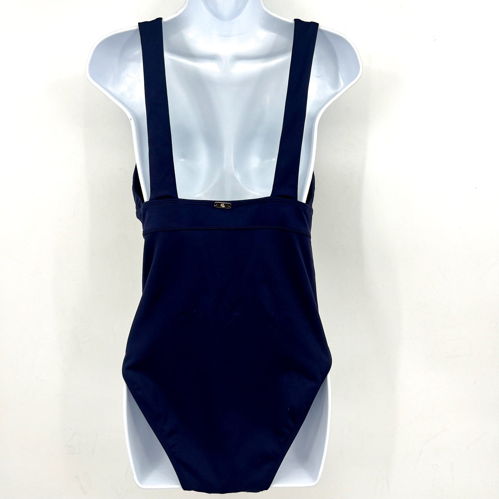 Lauren Ralph Lauren Sculpting One-Piece Swimsuit Size 6 Navy Blue Vneck NWT