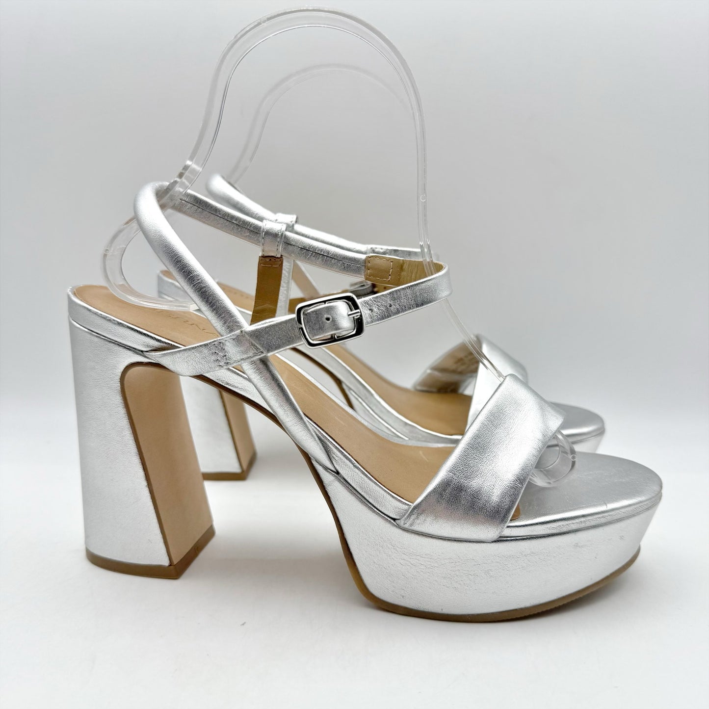 Bernardo Womens Ventura Platform Sandals US 8 M Silver Metallic Leather NWOB