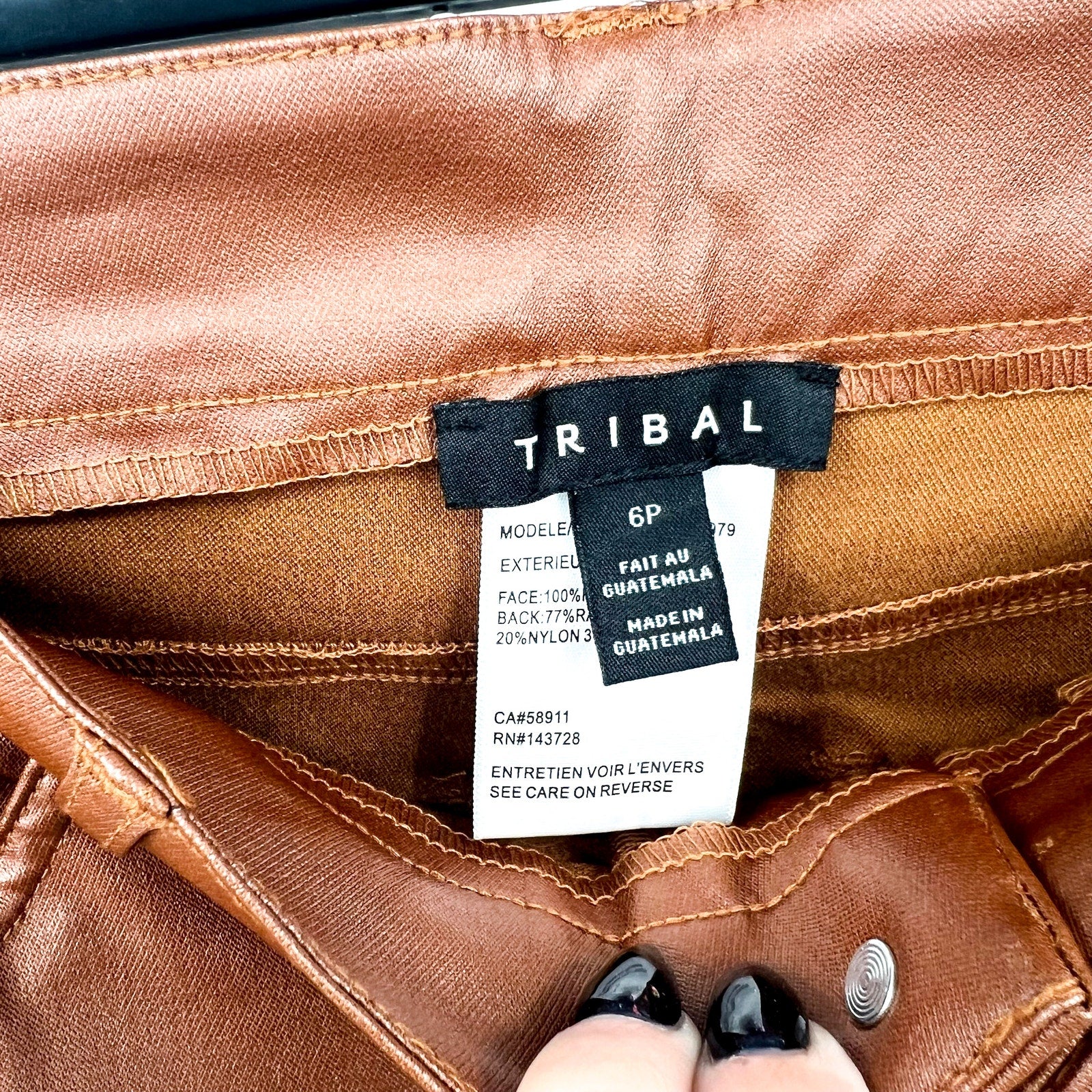 TRIBAL Womens Vegan Leather Pants Size 6 PETITE Brown Walnut Straight Leg NWT