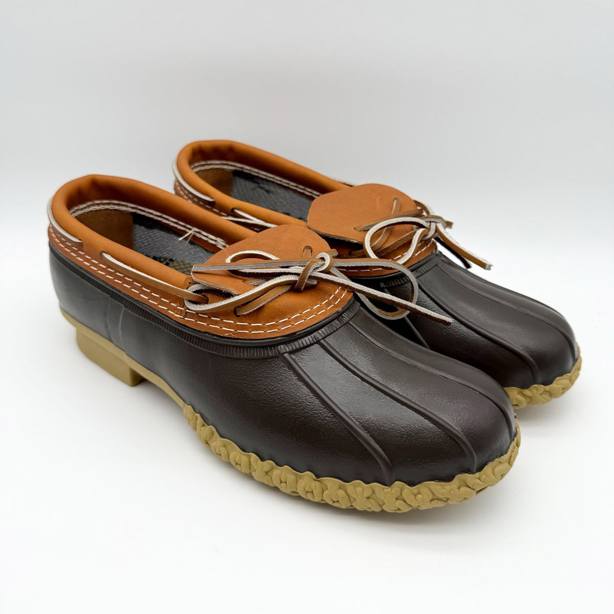 L.L.Bean Mens Rubber Moc Boots Size 10.5 M Brown Rubber Leather Waterproof NWOB