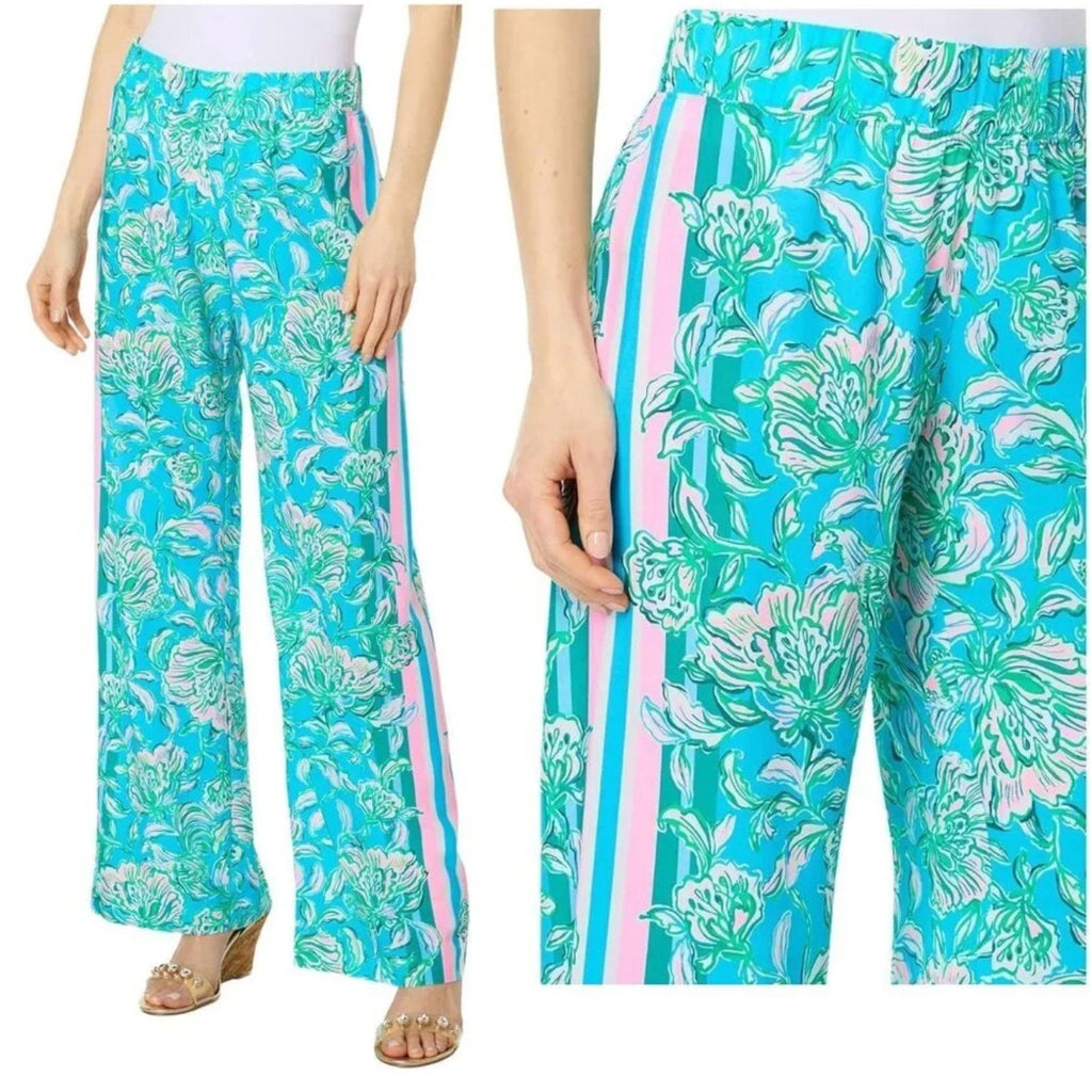 LILLY PULITZER Womens Bal Harbour Palazzo Pants XS Blue Chick Magnet  32" NWT